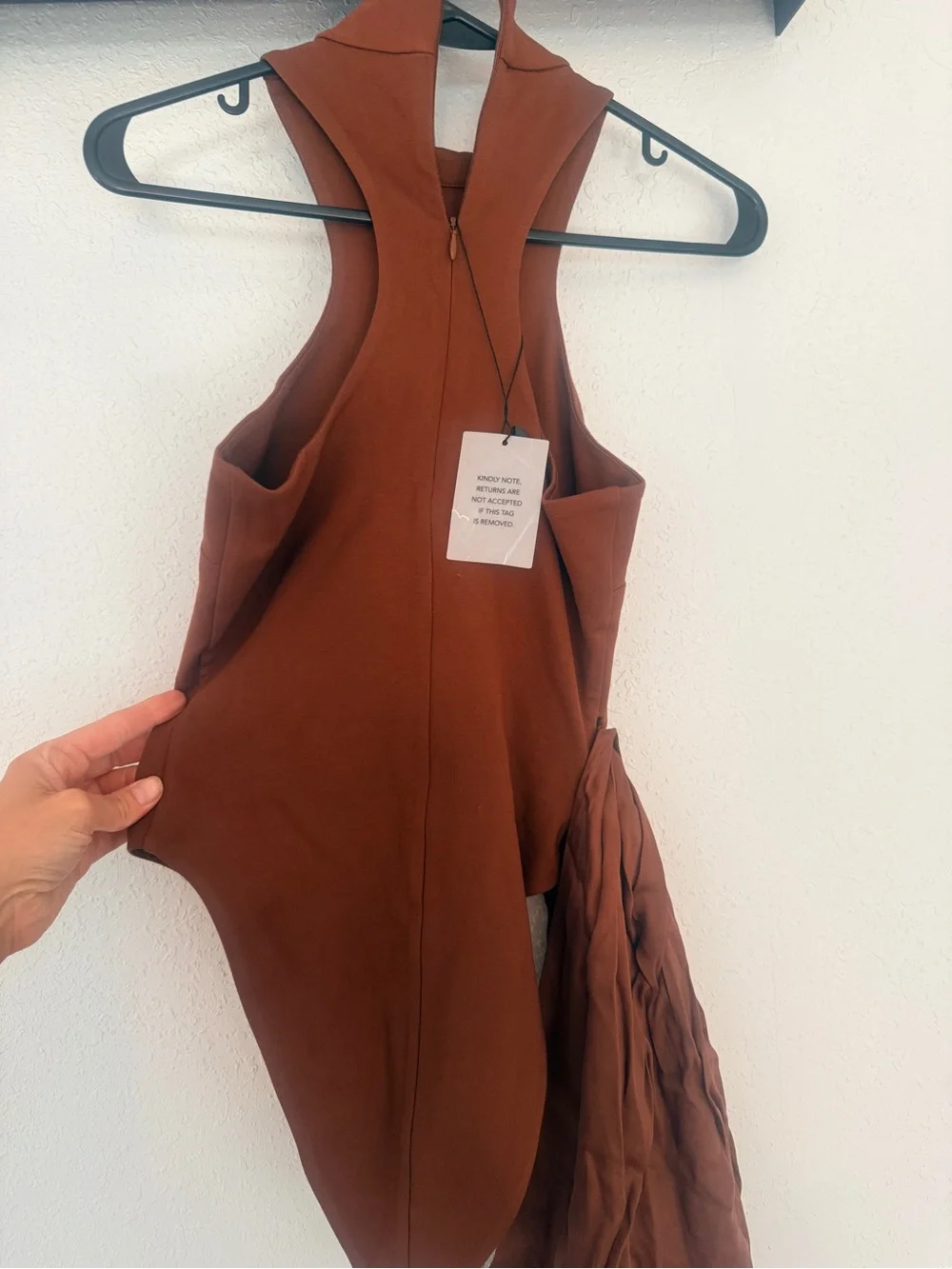 Camila Coelho One-Shoulder Brown Satin Evening Gown bodysuit dress - Picture 5 of 5